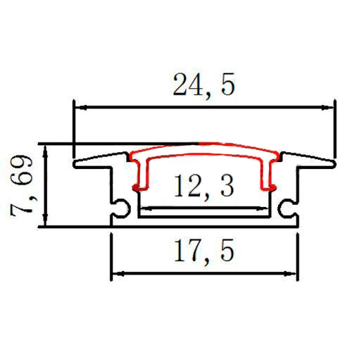 Мебельные светильники Профиль алюминиевый встраиваемый 303 (с экраном) 2000х24,5х7,6 мм, алюминий L303A.200AA