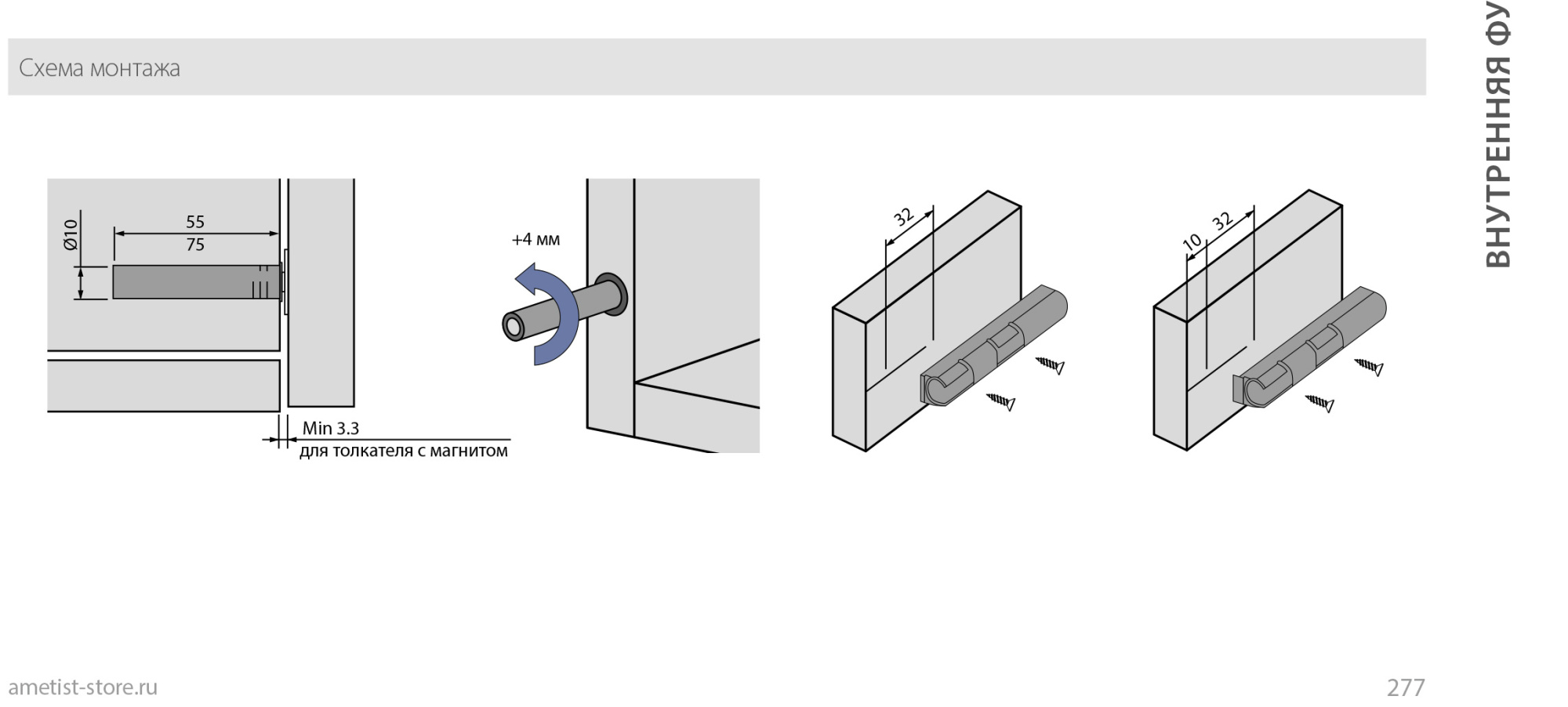 Системы отталкивания и амортизаторы Врезной механизм IMPULSE с магнитом 20 мм