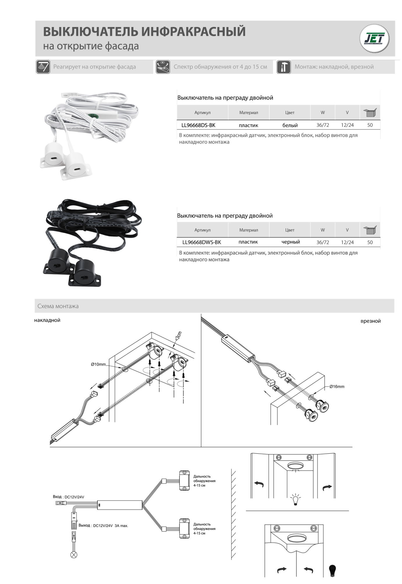 Мебельные светильники Выключатель на преграду двойной, белый LL96668DS-BK